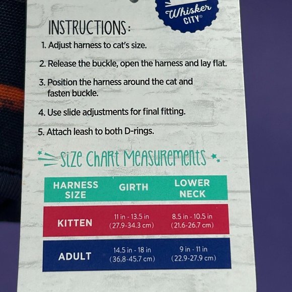 NWT Whisker City Cat Vest Harness & Leash - Navy Blue w/ Stripes - Size Kitten - Picture 4 of 4